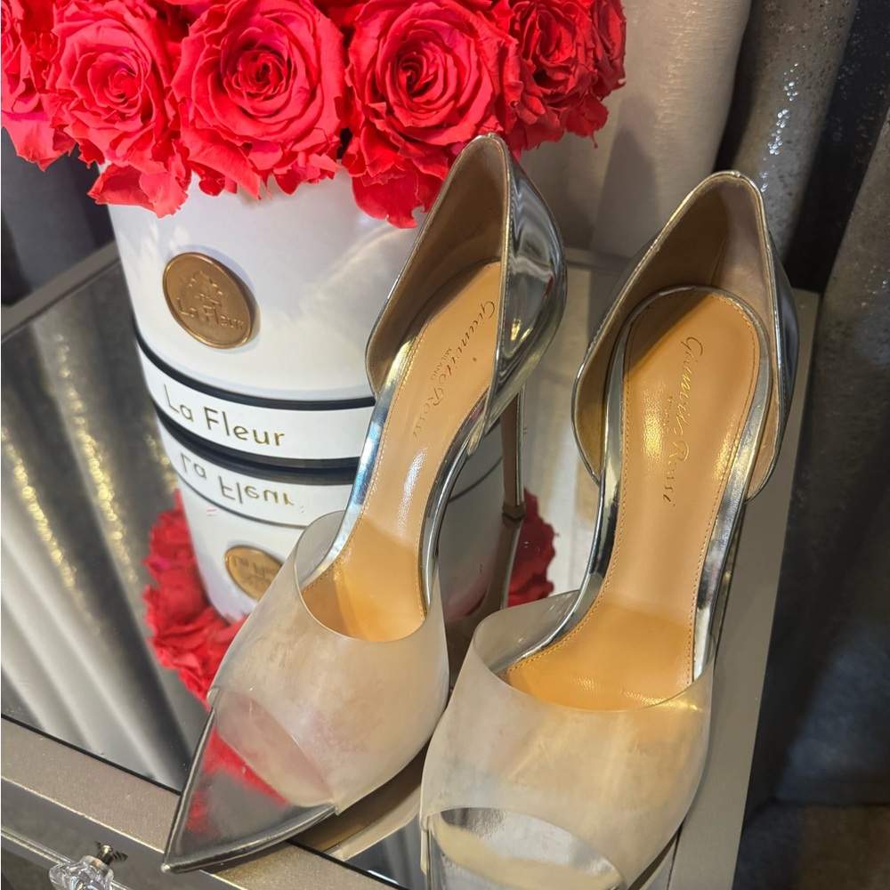 Gianvito Rossi Silver and Cream Heels